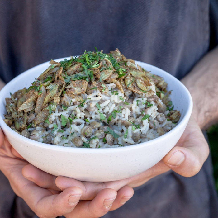 Mujadara (Lebanese Green Lentils & Rice With Caramelised Onion) - Santos Organics