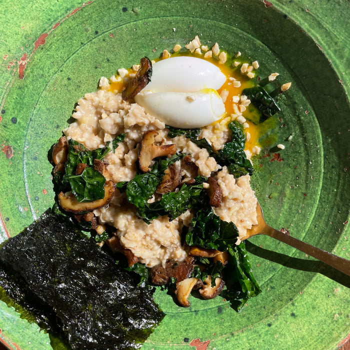 Miso Shitake Oatmeal With Kale and Crunchy Almonds