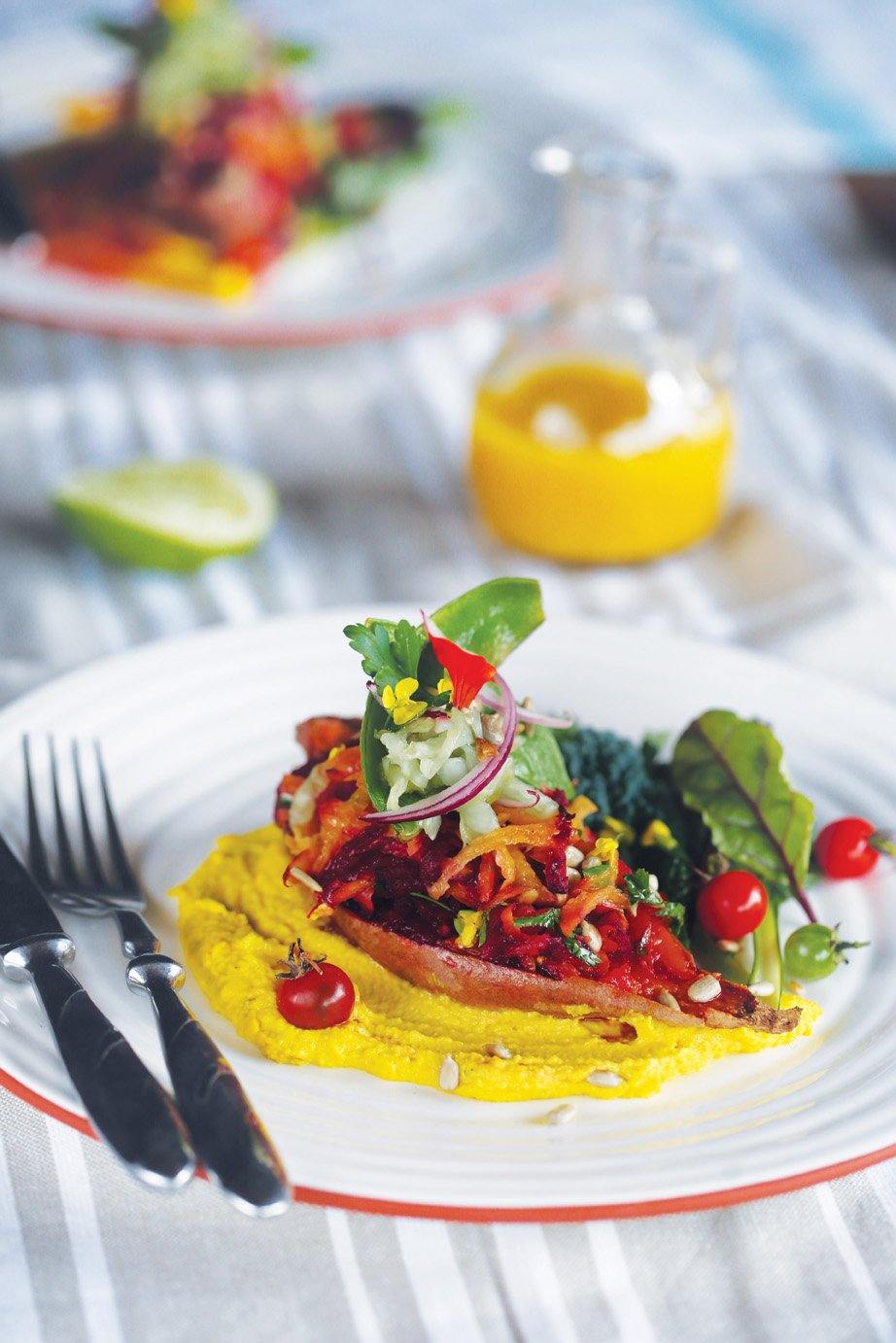 Baked Sweet Potato with Turmeric Cashew Hummus — Santos Organics