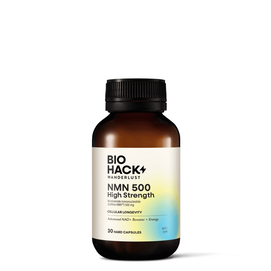 BioHack Wanderlust NMN 500 High Strength 30 capsules, ARTG-listed, CellVive NMN, made in Australia