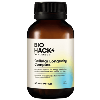 BioHack Wanderlust Cellular Longevity Complex 60 capsules, ARTG-listed, nicotinamide riboside NR, made in Australia