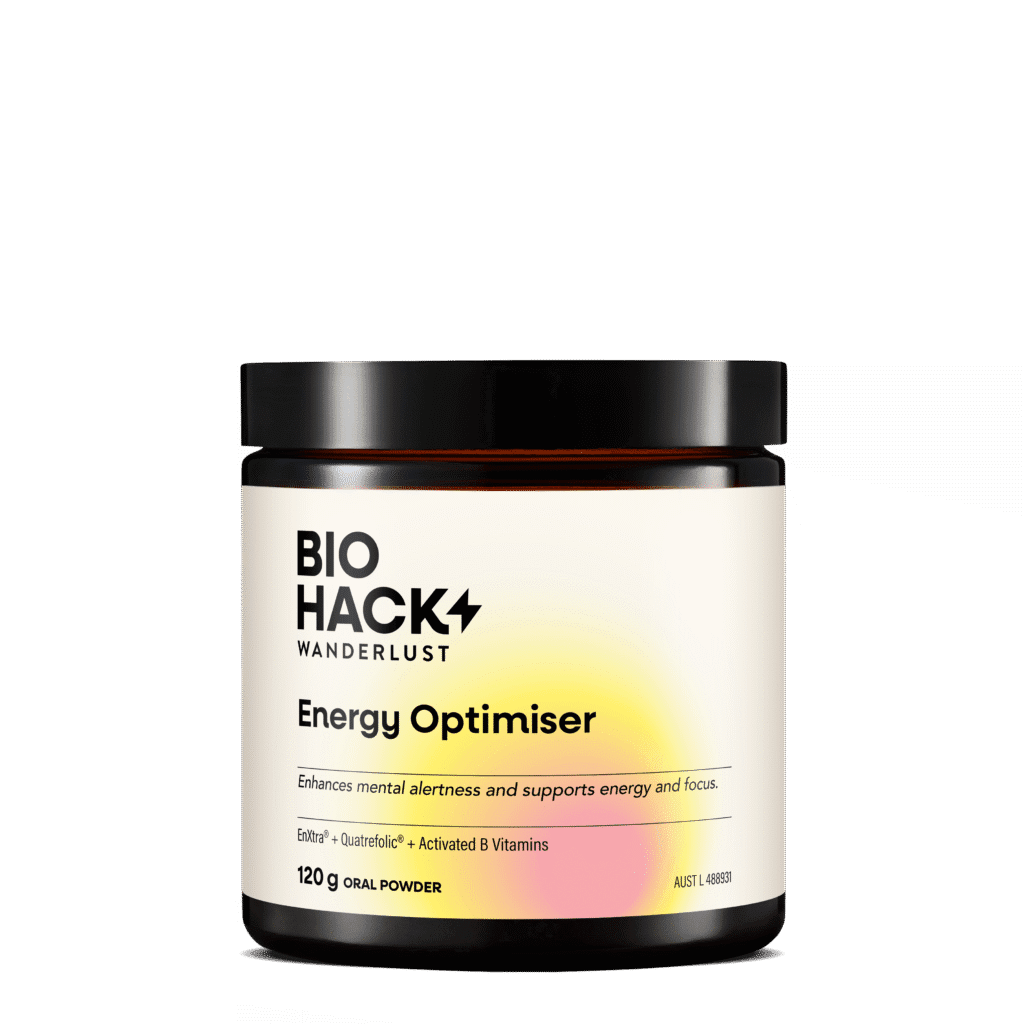 BioHack Wanderlust Energy Optimiser 120g powder, ARTG-listed, made in Australia