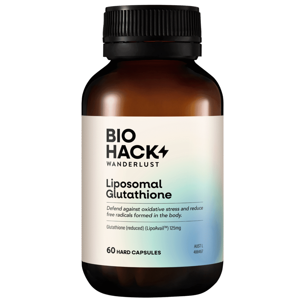 BioHack Wanderlust Liposomal Glutathione 60 capsules, ARTG-listed, LipoAvail glutathione, made in Australia