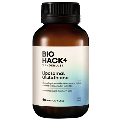BioHack Wanderlust Liposomal Glutathione 60 capsules, ARTG-listed, LipoAvail glutathione, made in Australia