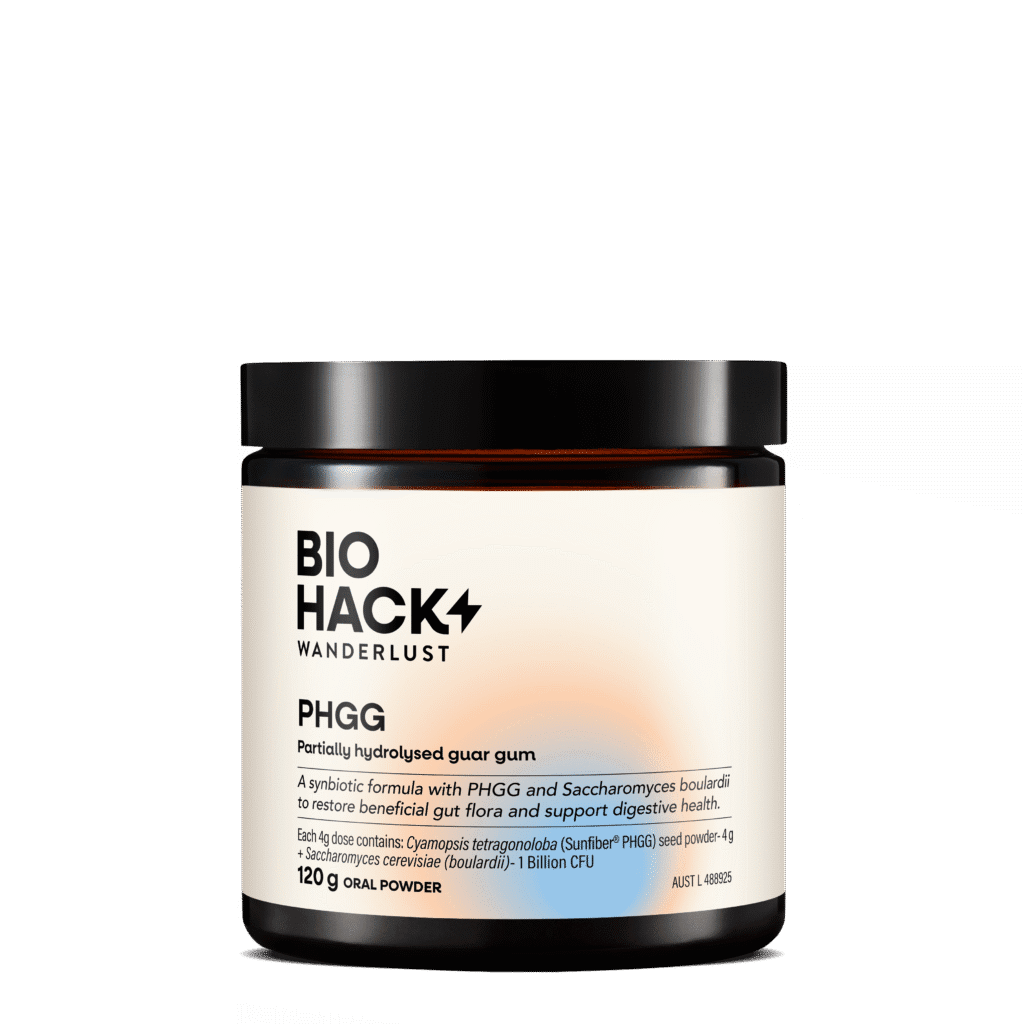 BioHack Wanderlust PHGG 120g powder, Sunfiber prebiotic, ARTG-listed, made in Australia
