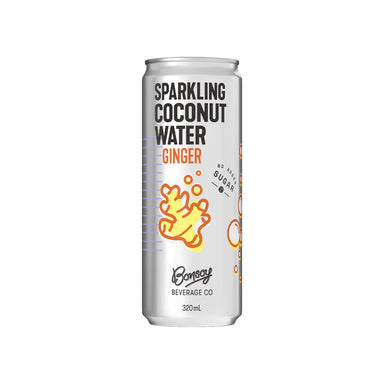 Bonsoy Ginger Sparkling Coconut Water 320ml can, organic, 6.4% ginger juice, no added sugar