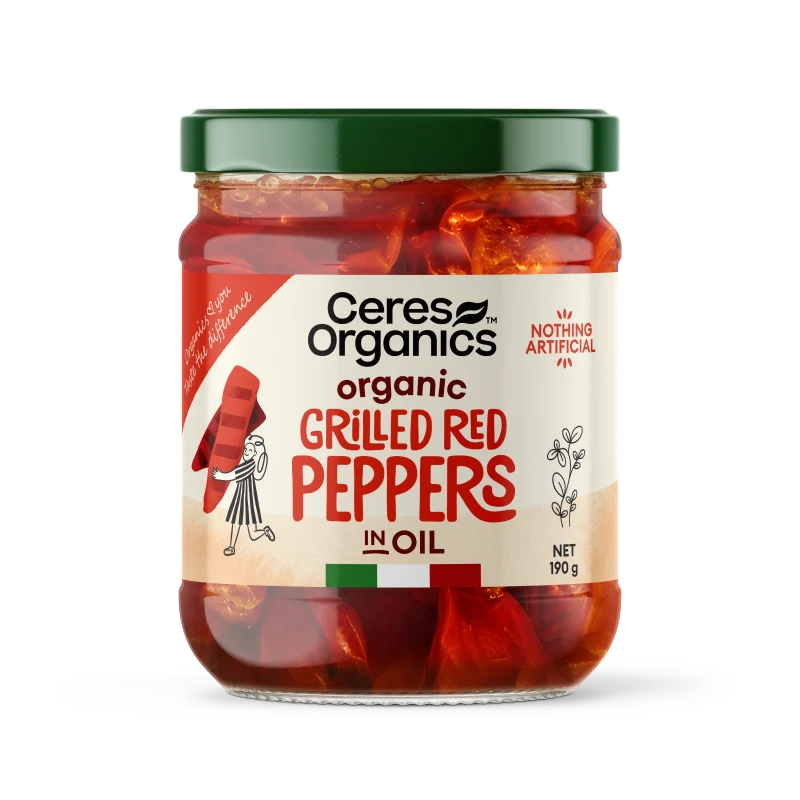 Ceres Organics Organic Grilled Red Peppers in Oil 190g jar, chargrilled, made in Italy