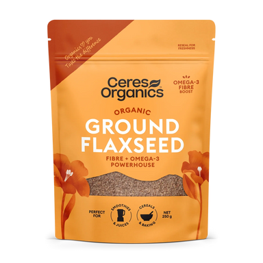 Ceres Organics Certified Organic Ground Flaxseed 250g, home compostable packaging