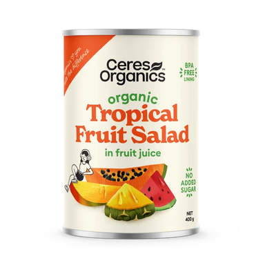 Ceres Organics Organic Tropical Fruit Salad in Fruit Juice 400g BPA-free can, pineapple papaya mango watermelon, product of Sri Lanka