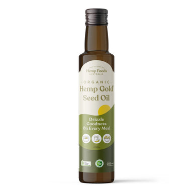 Hemp Foods Australia Organic Hemp Gold Seed Oil 500ml glass bottle, cold-pressed ACO certified