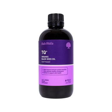 Hab Shifa TQ+ Organic Black Seed Oil 250ml, ARTG listed, ACO certified, cold pressed Nigella sativa, made in Australia