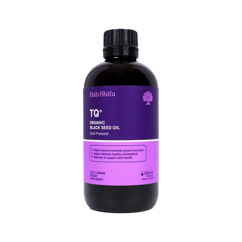 Hab Shifa TQ+ Organic Black Seed Oil 250ml, ARTG listed, ACO certified, cold pressed Nigella sativa, made in Australia
