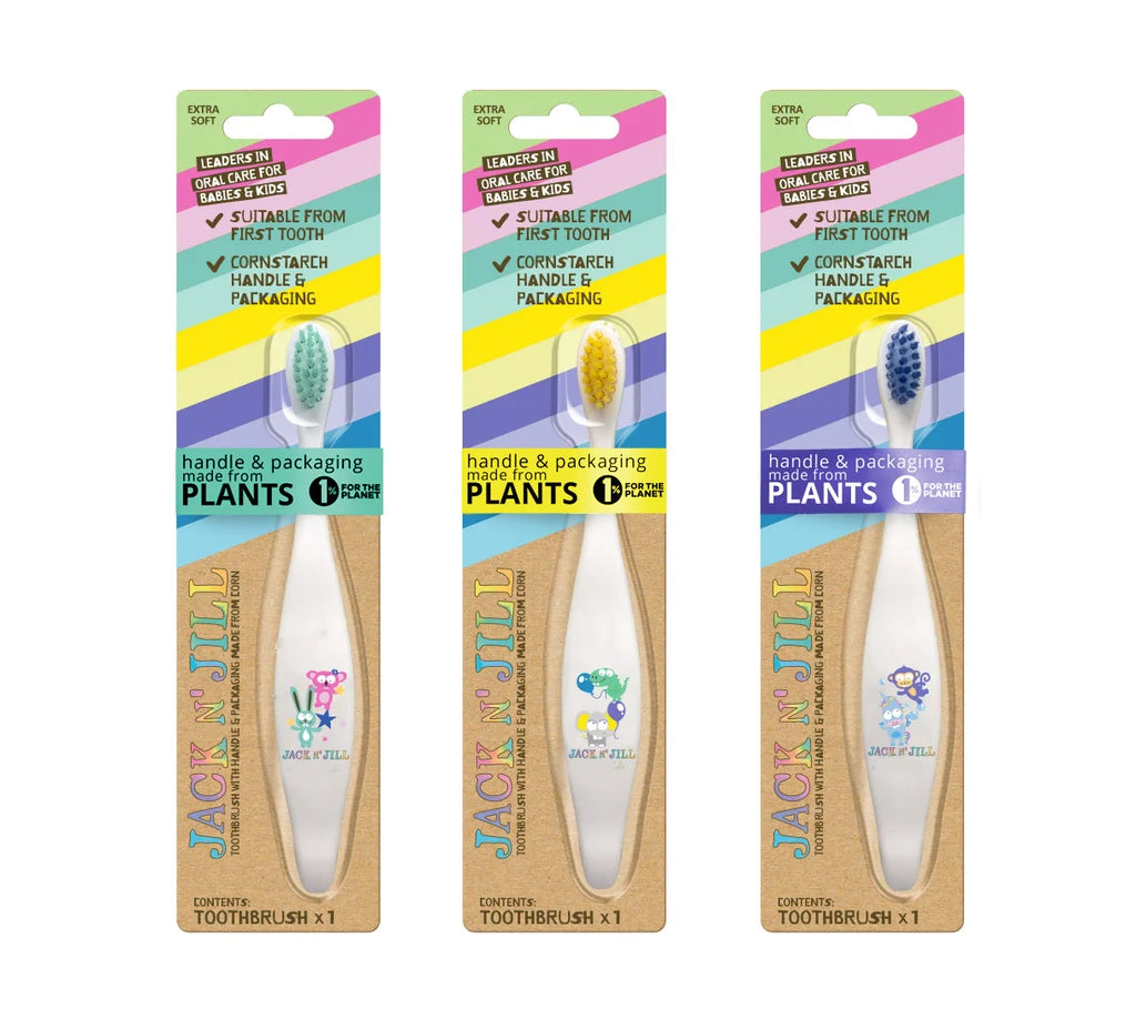 Jack N' Jill Kids Assorted Toothbrush, corn starch handle, compostable, BPA free, extra soft bristles