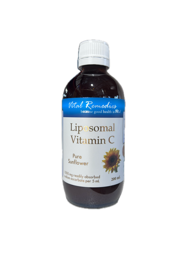 Bottle of Liposomal Vitamin C with a label on a white background