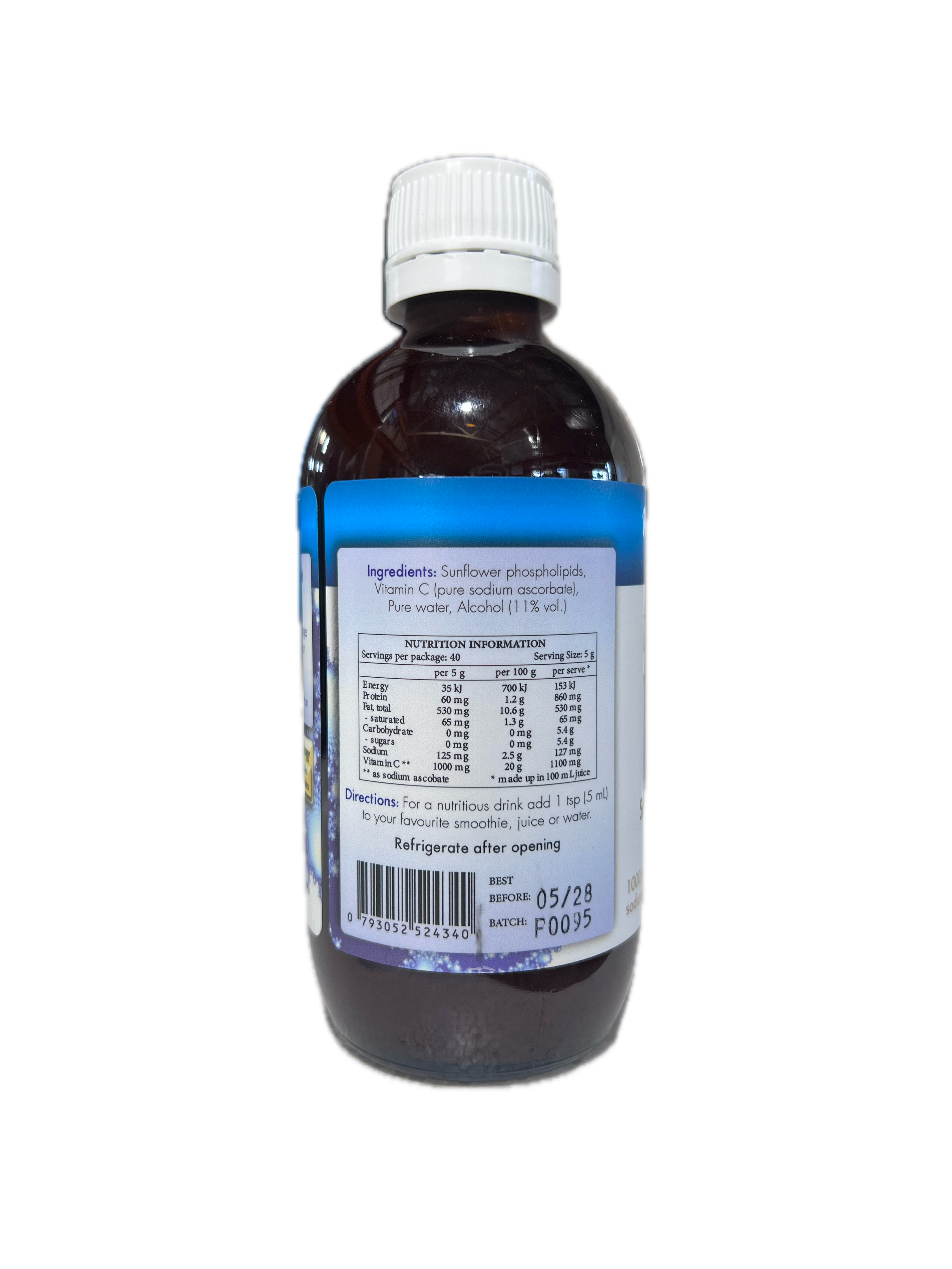 Bottle with a label on a white background