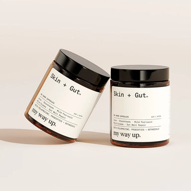 My Way Up Skin + Gut 60 capsules, ARTG-listed, Burdock Root polaprezinc and S. boulardii, made in Australia