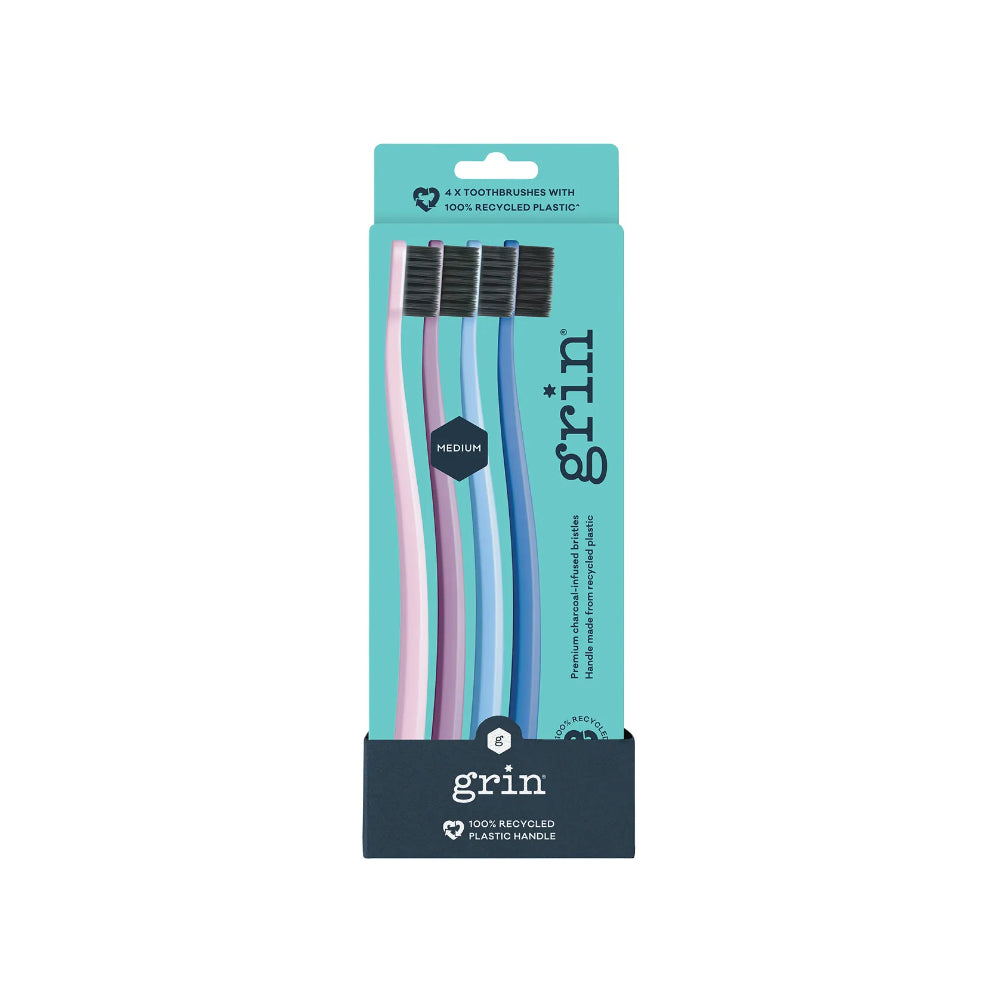 Grin 100% Recycled Toothbrush Medium Purple 4pk