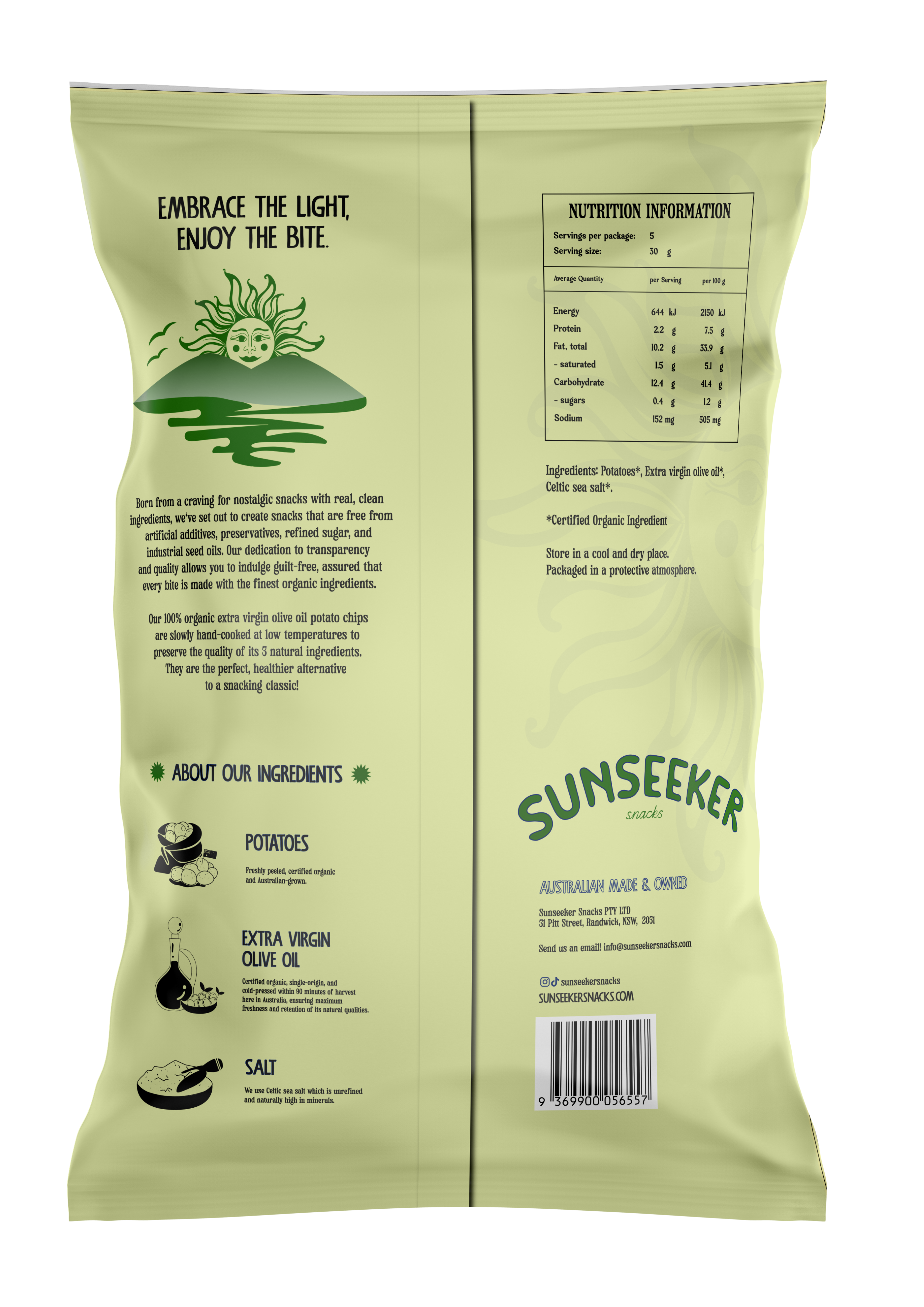 Sunseeker Snacks Organic Olive Oil Potato Chips 140g
