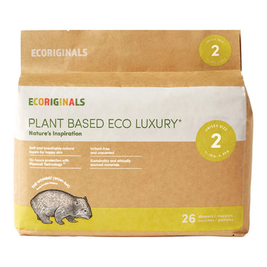 Ecoriginals Infant eco nappies 26 pack, 5-8kg, 100% plant-based layers, OEKO-TEX organic cotton