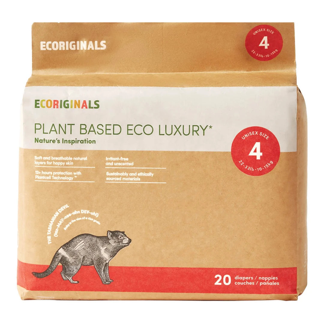 Ecoriginals Toddler eco nappies 20 pack, 10-15kg, 100% plant-based layers, OEKO-TEX organic cotton