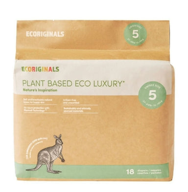 Ecoriginals Walker eco nappies 18 pack, 12-18kg, tabbed style, 100% plant-based layers