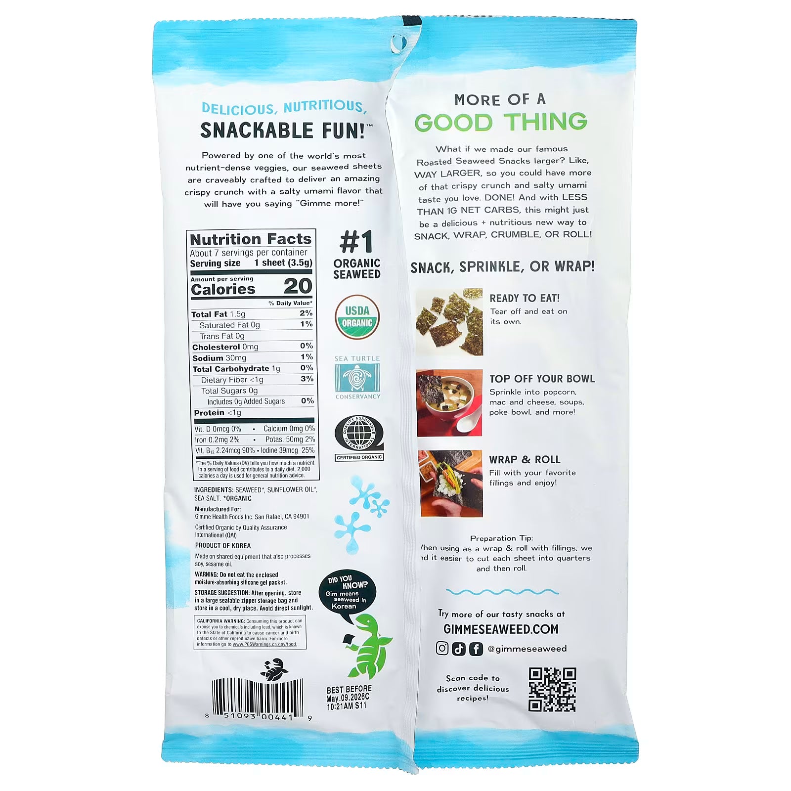 Gimme Organic Sushi Nori 9 Sheets 23g