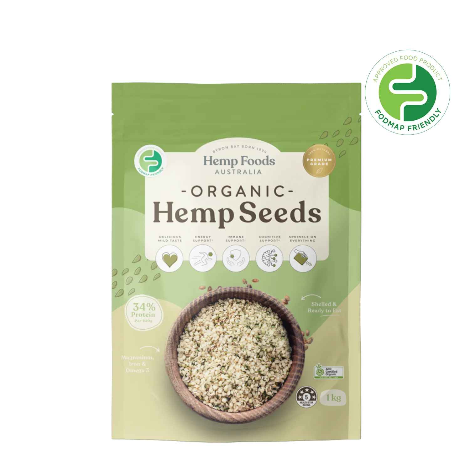 Hemp Foods Australia Organic Hulled Hemp Seeds 1kg bag, ACO certified