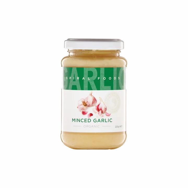 Spiral Foods Organic Minced Garlic 220g glass jar, ACO certified, two ingredients