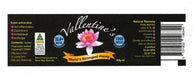 Valentine's World's Strongest Honey label with a pink flower graphic on a white background