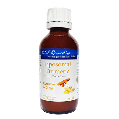 Vital Remedies Liposomal Turmeric Curcumin & Ginger 100ml, sunflower lecithin, organic turmeric ginger, made in Australia