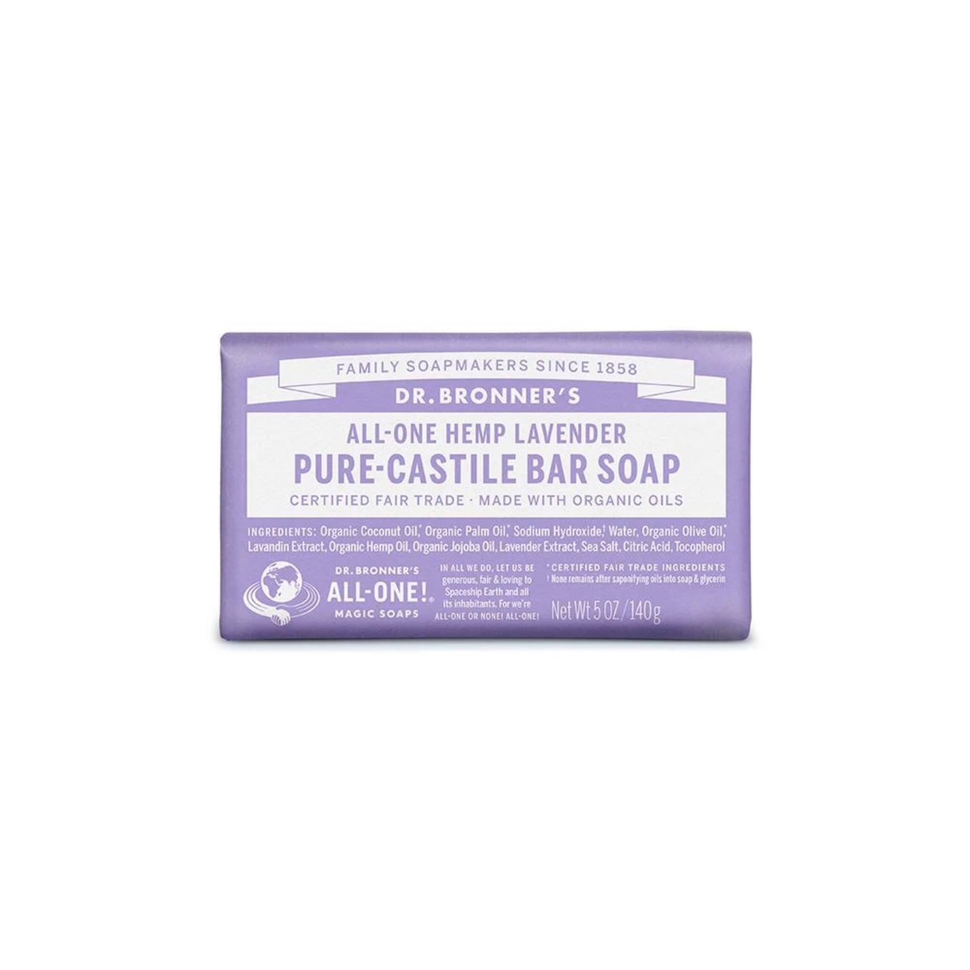 Hemp Castile Soap Bar Lavender Dr Bronner's 140g - Santos Organics