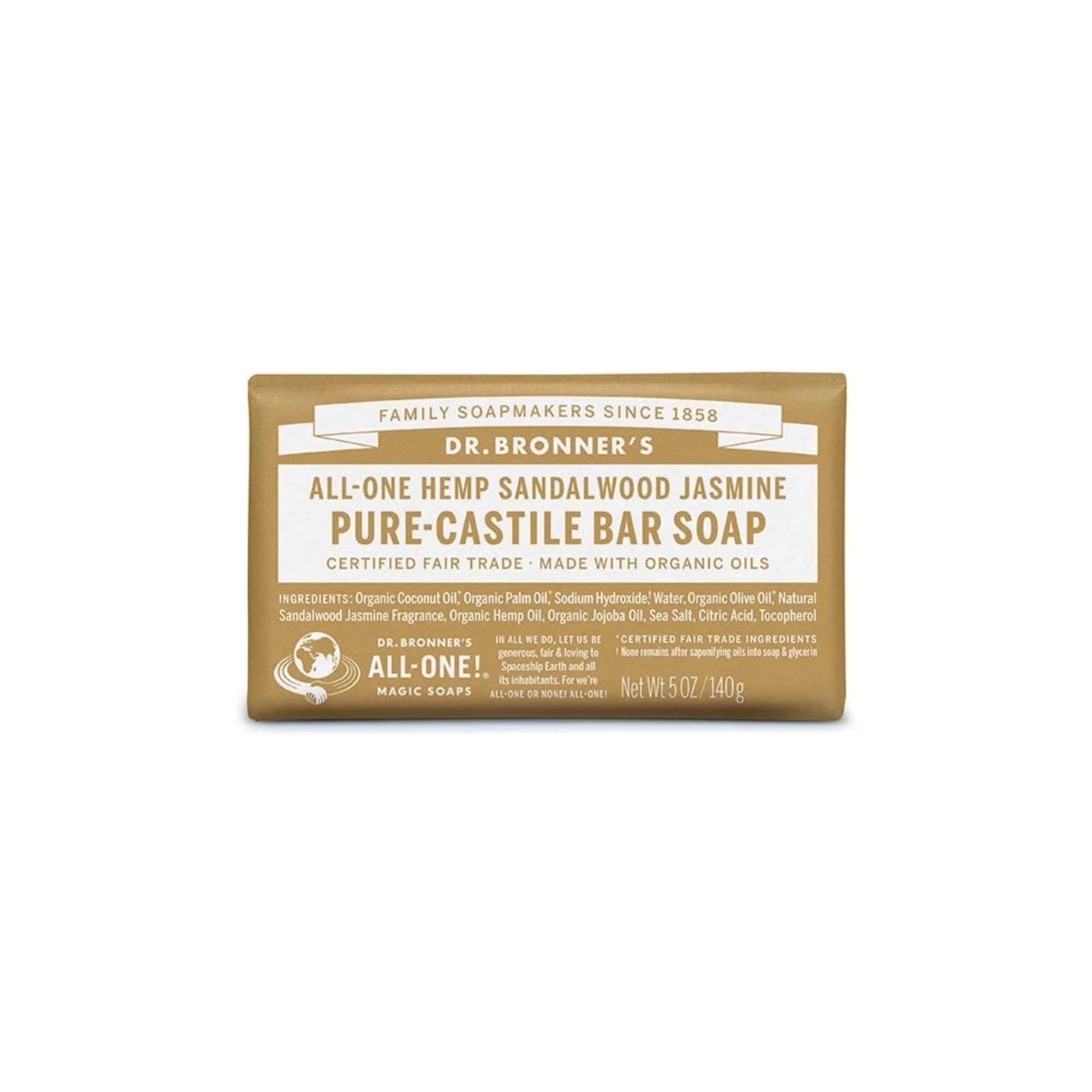 Hemp Castile Bar Soap Sandalwood Jasmine Dr Bronner's 140g - Santos Organics