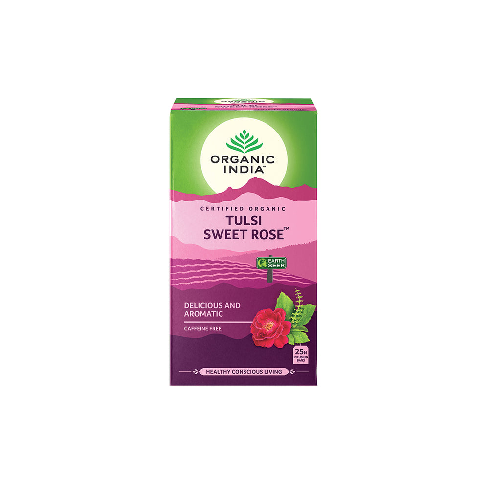 Organic Tulsi Sweet Rose 25 Tea Bags Organic India