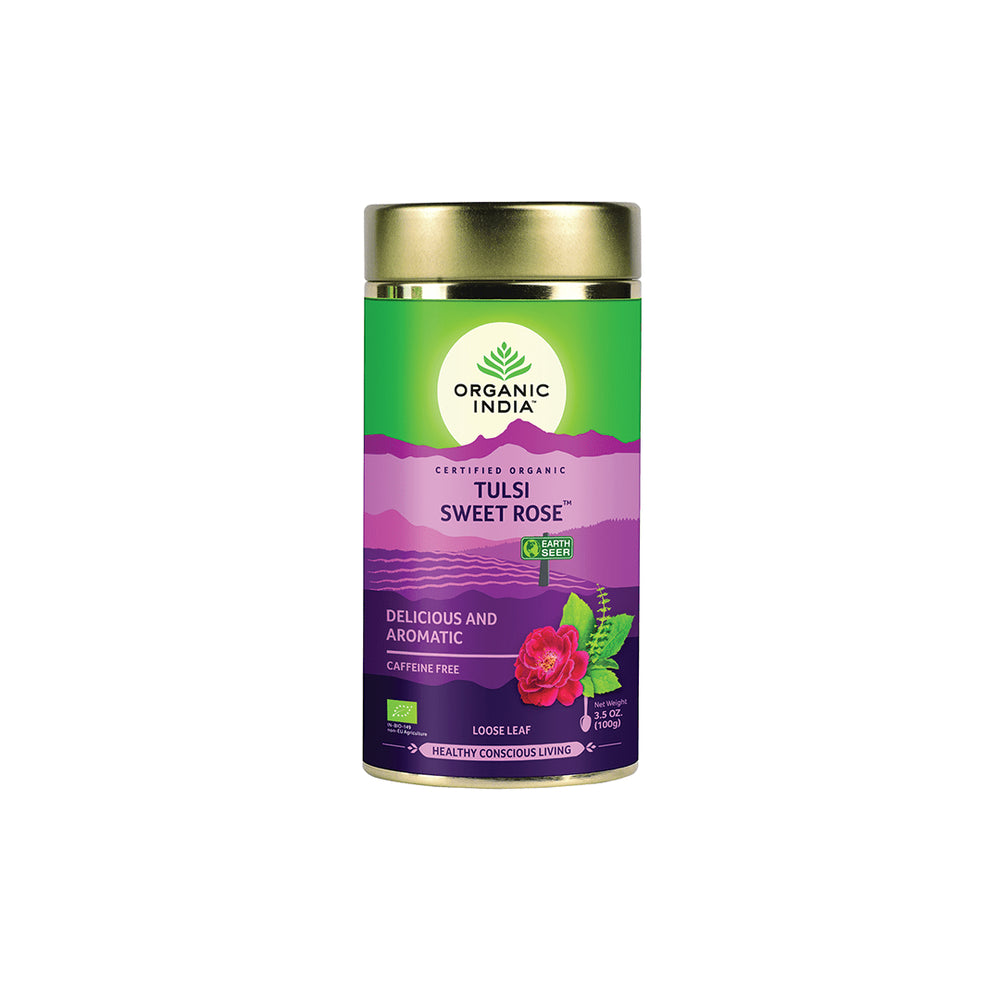 Organic Tulsi Sweet Rose Tea Loose Leaf Organic India 100g