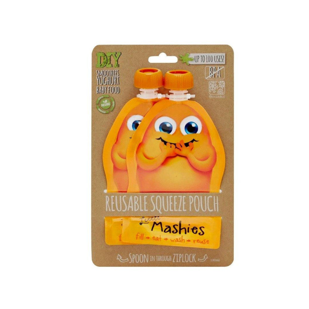 Reusable Squeeze Pouch Twin Pack Orange - Little Mashies - Santos Organics