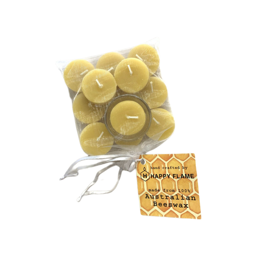 Happy Flame Tea Lights Beeswax 12pk