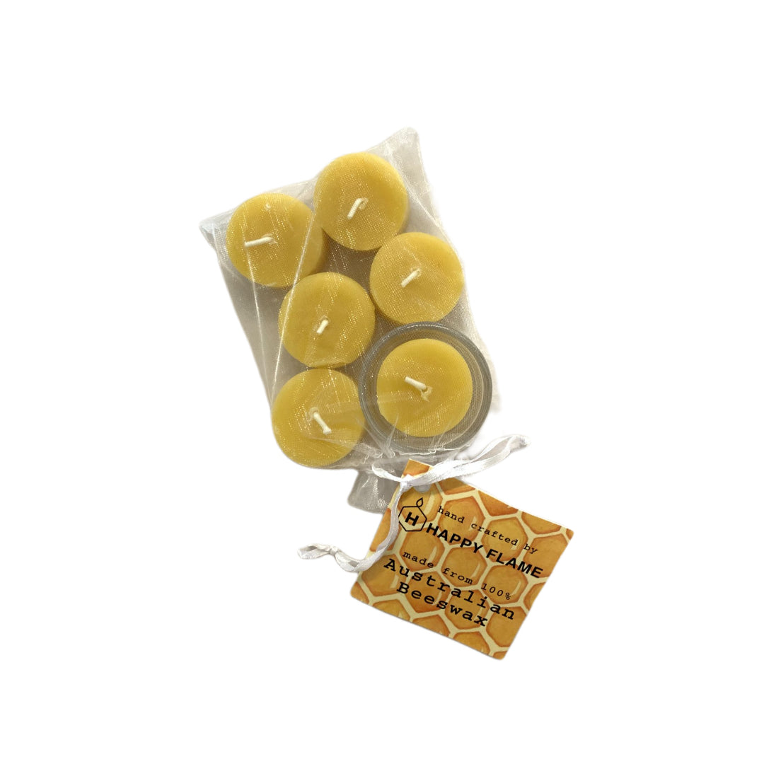 Happy Flame Tea Lights Beeswax 6pk